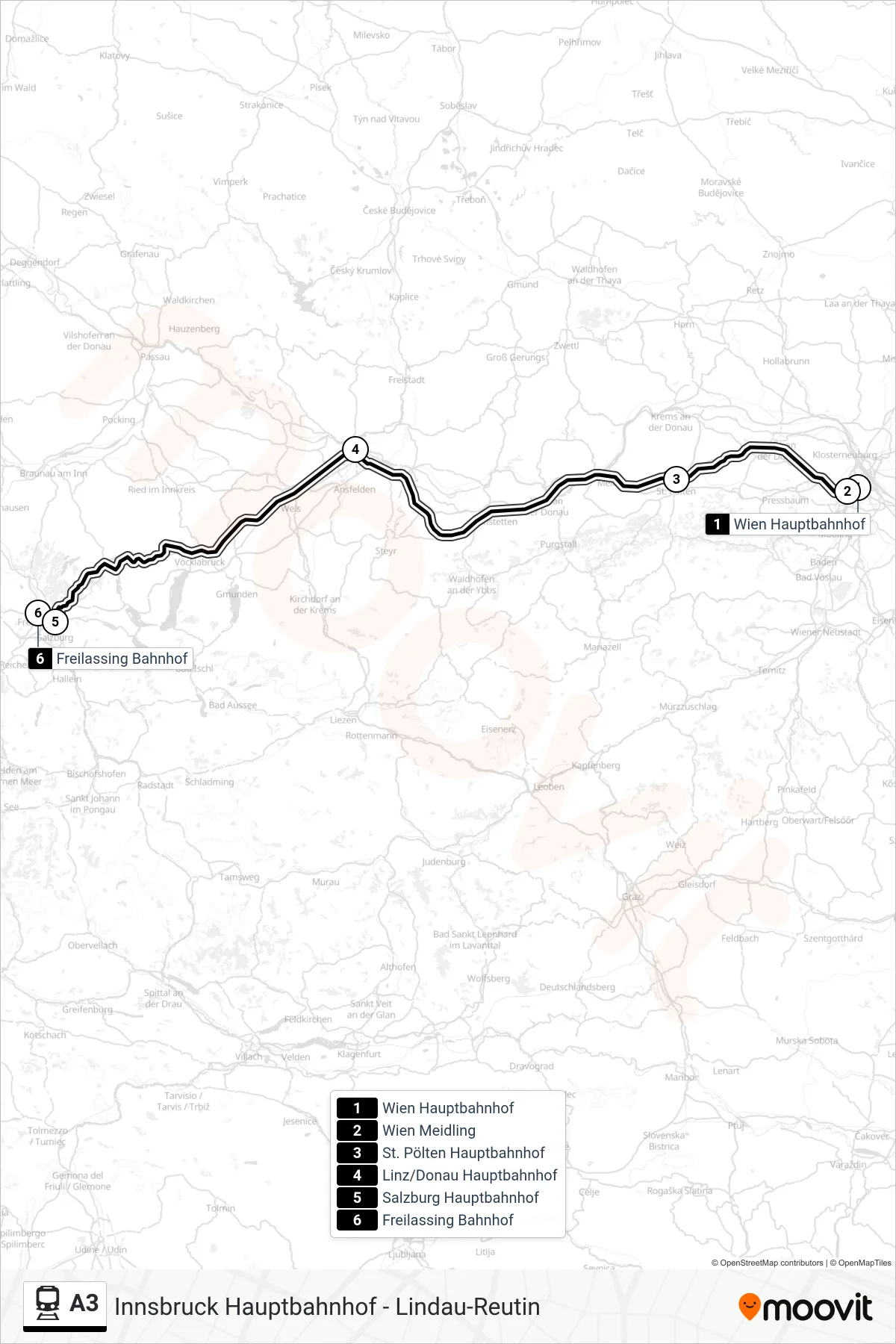 Linie A3 (Tram) Richtung München Hauptbahnhof: Route und Haltestellen auf der Karte