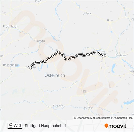 A13 Map A13 Route: Fahrpläne, Haltestellen & Karten - Stuttgart Hauptbahnhof ...
