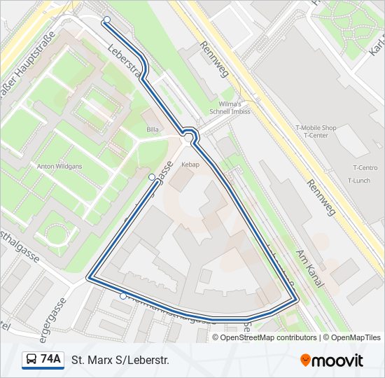 74A bus Line Map