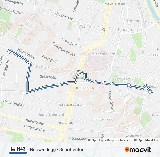 N43 Bus Line Map