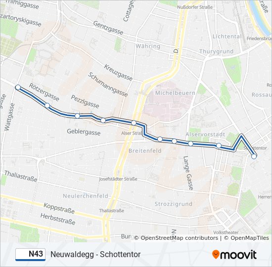 N43 bus Line Map