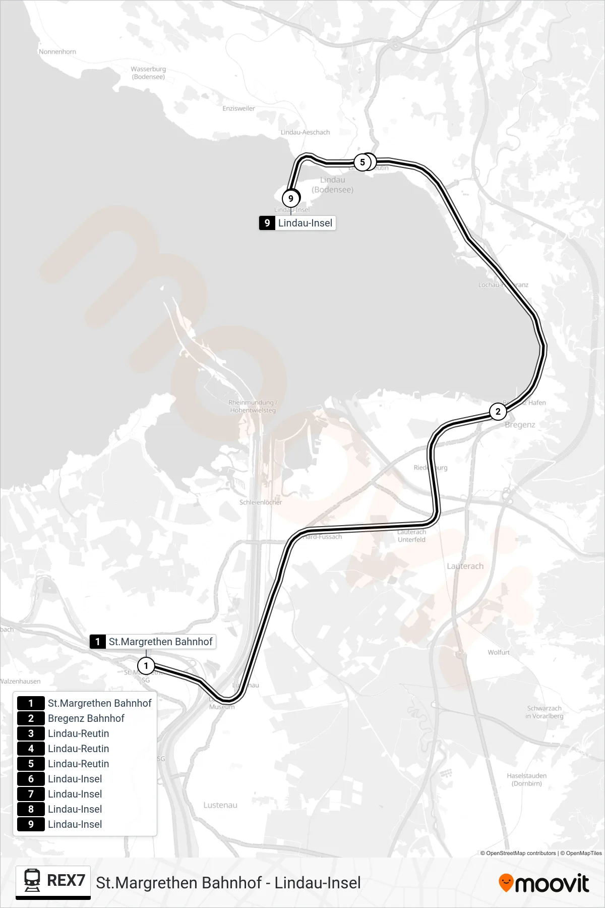 Linie REX7 (Bahn) Richtung Lindau-Insel: Route und Haltestellen auf der Karte