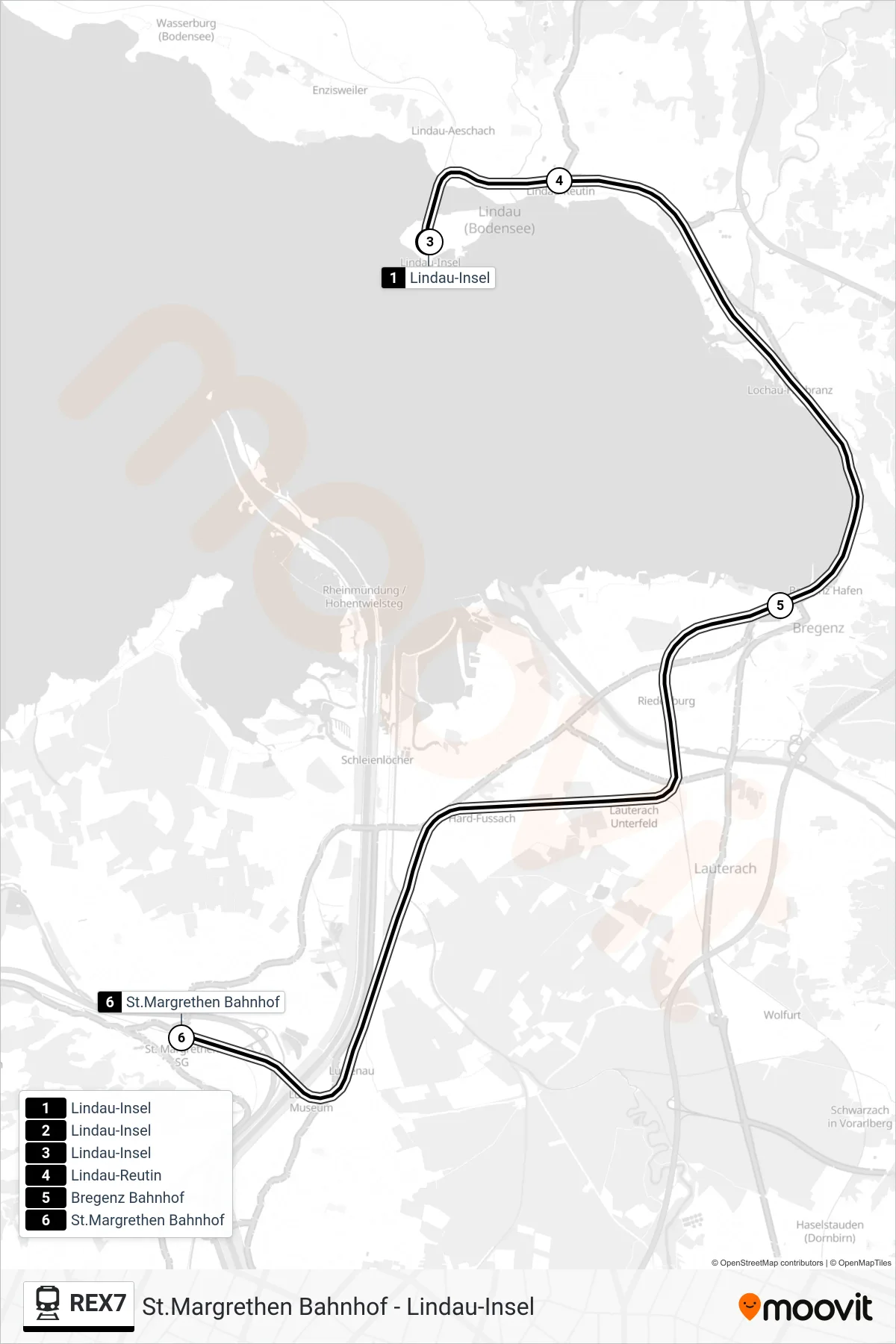 Linie REX7 (Bahn) Richtung Romanshorn Bahnhof: Route und Haltestellen auf der Karte
