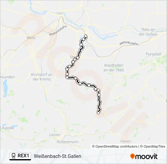 REX1 Train Line Map
