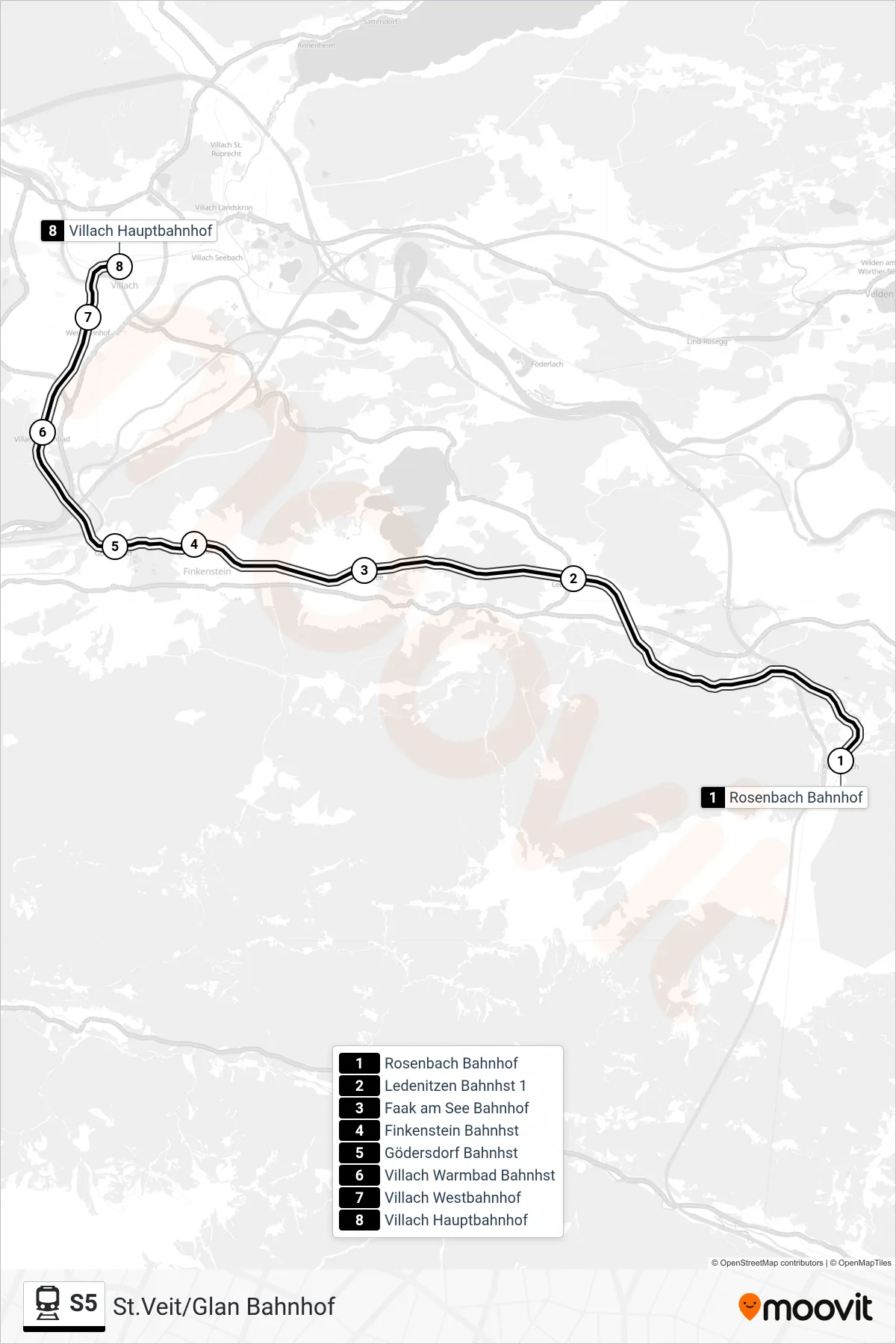 Linie S5 (Bahn) Richtung St.Veit/Glan Bahnhof: Route und Haltestellen auf der Karte