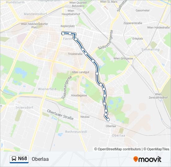 N68 bus Line Map