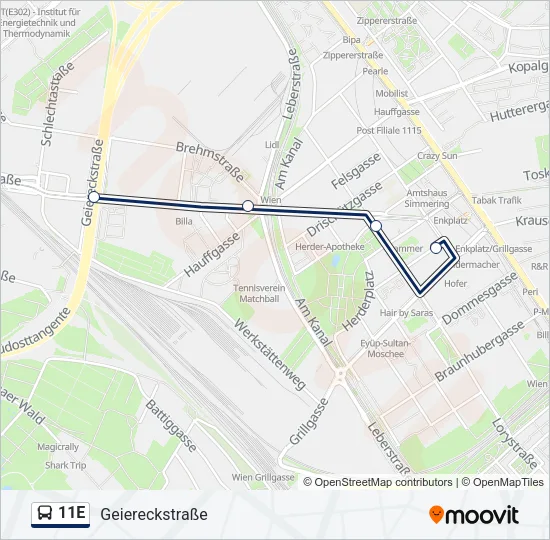 11E Bus Line Map