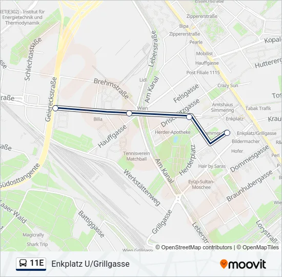 11E Bus Line Map