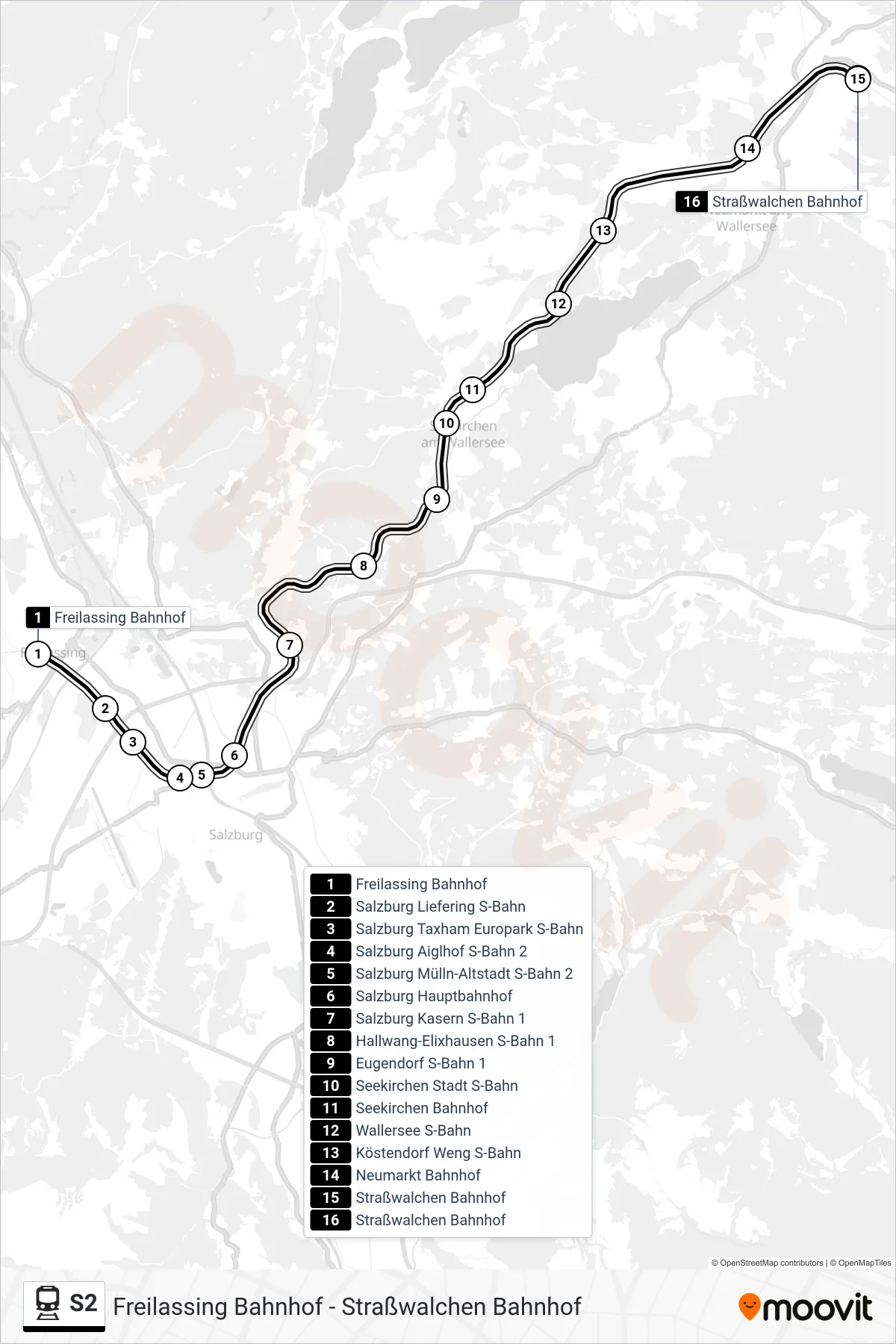 S2 train Line (Straßwalchen Bf) route and stops on a map