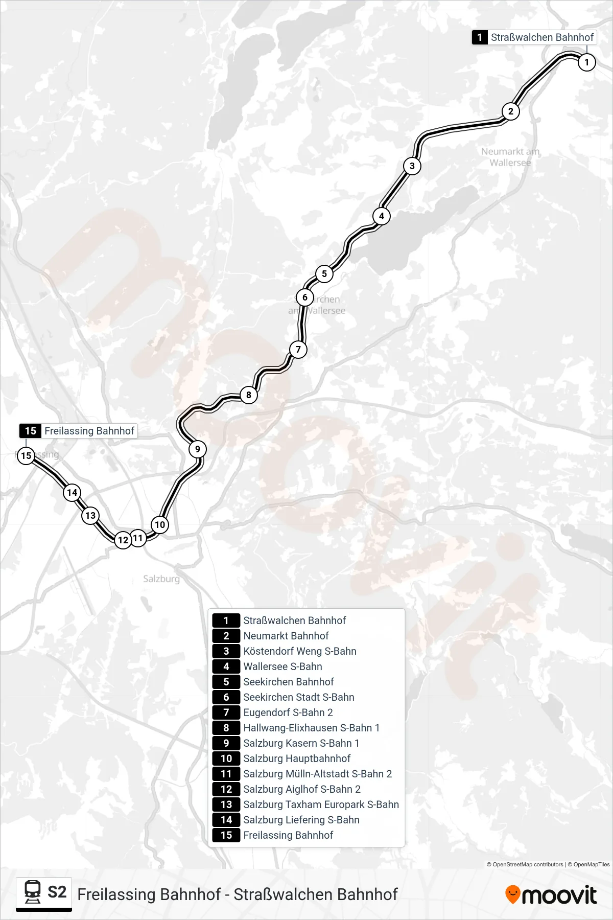 Linie S2 (Bahn) Richtung Freilassing: Route und Haltestellen auf der Karte