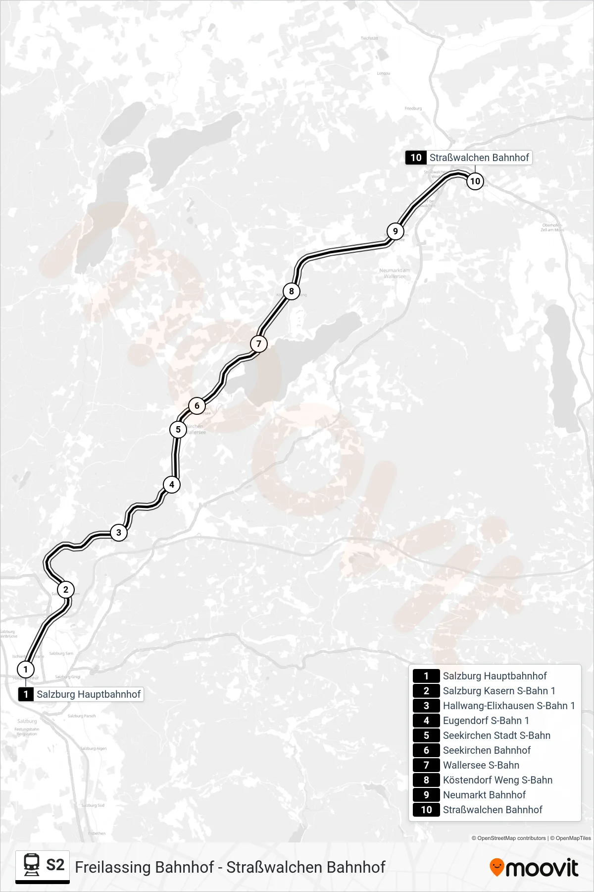 S2 train Line (Attnang-Puchheim Bahnhof) route and stops on a map