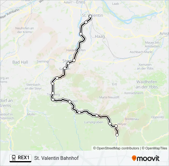 REX1 Train Line Map