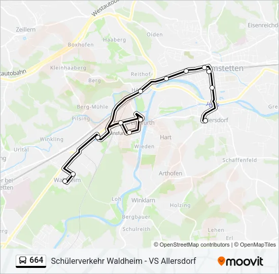 664 Bus Line Map