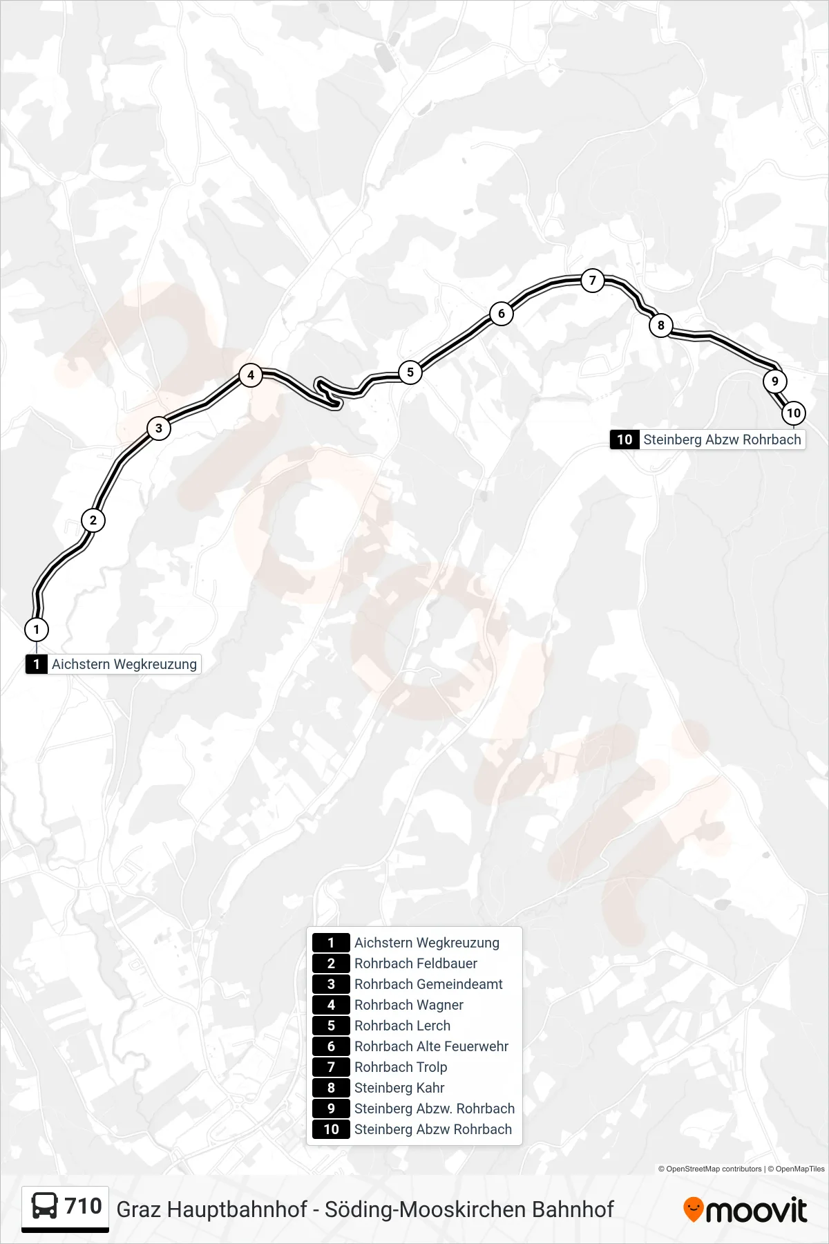 Linie 710 (Bus) Richtung Steinberg Abzw Rohrbach: Route und Haltestellen auf der Karte