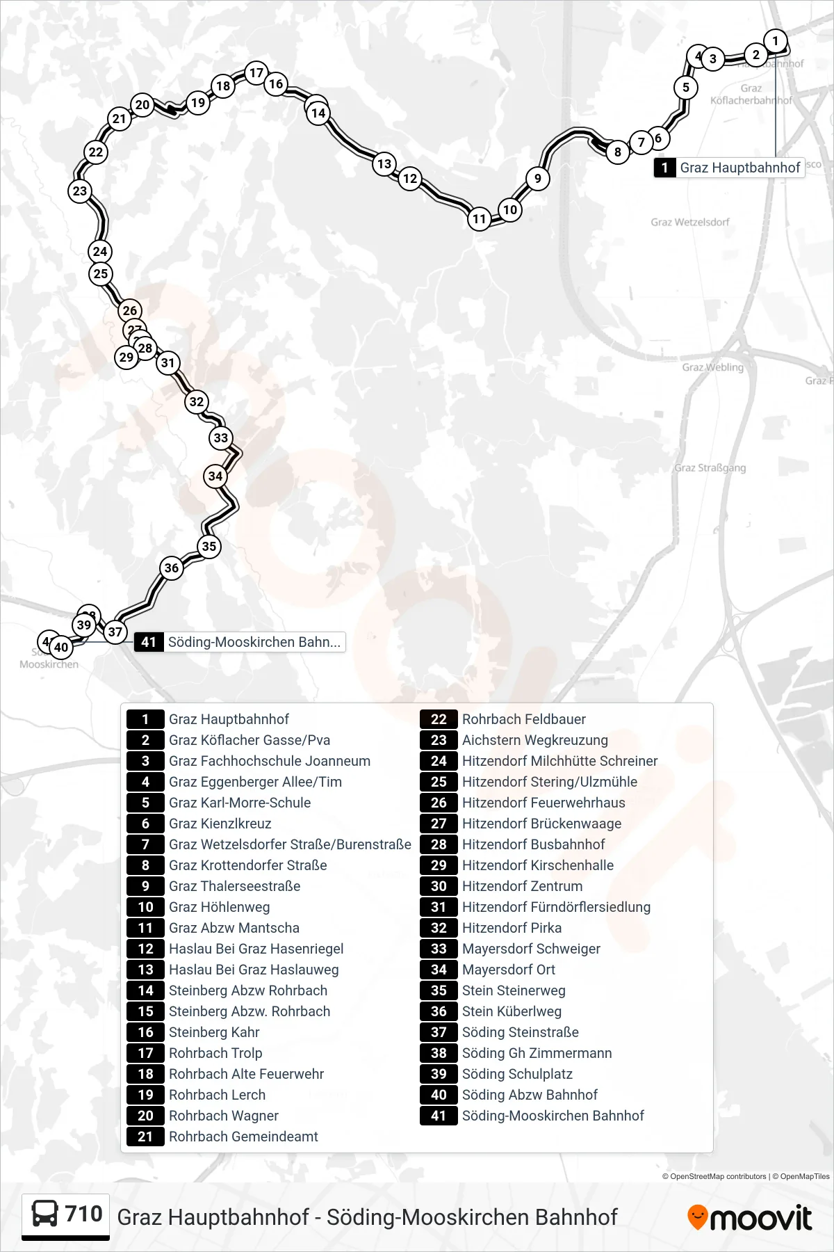 Linie 710 (Bus) Richtung Söding-Mooskirchen Bahnhof: Route und Haltestellen auf der Karte