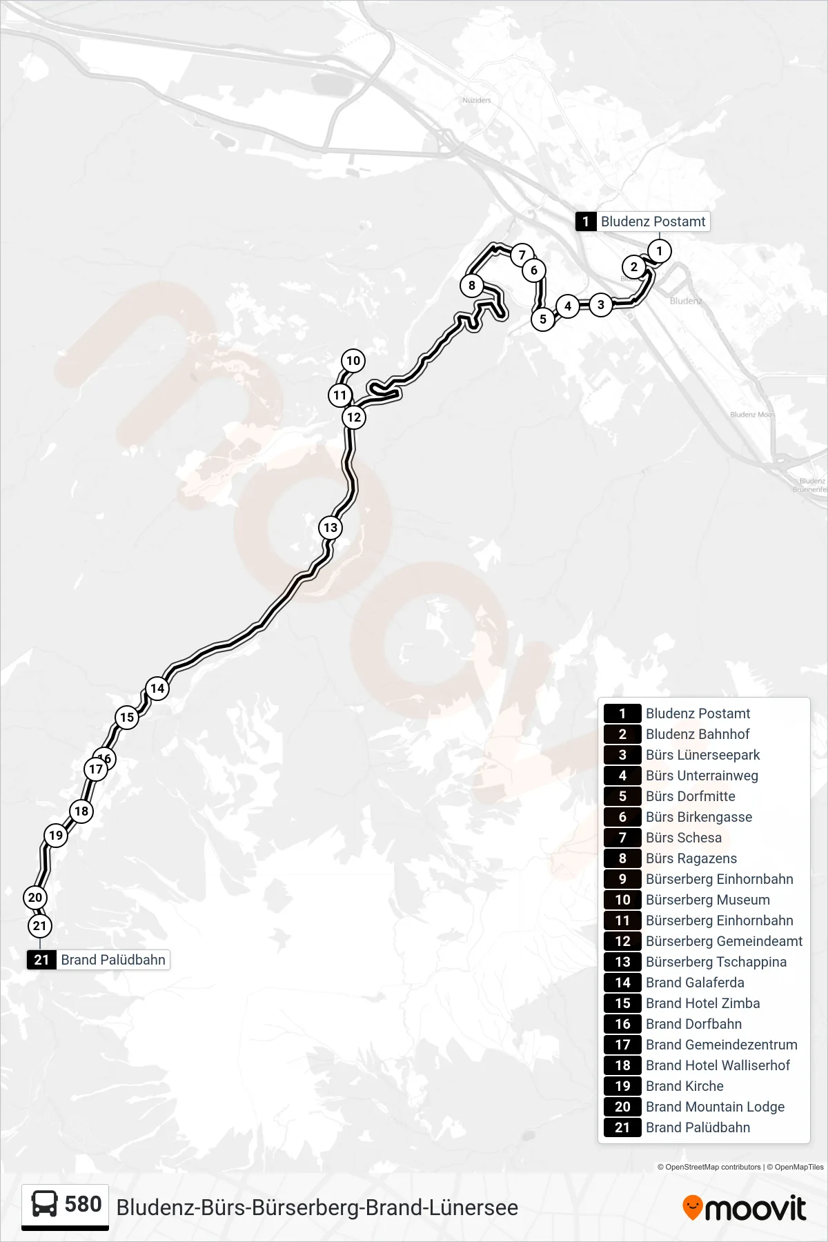 580 bus Line (Brand Palüdbahn) route and stops on a map