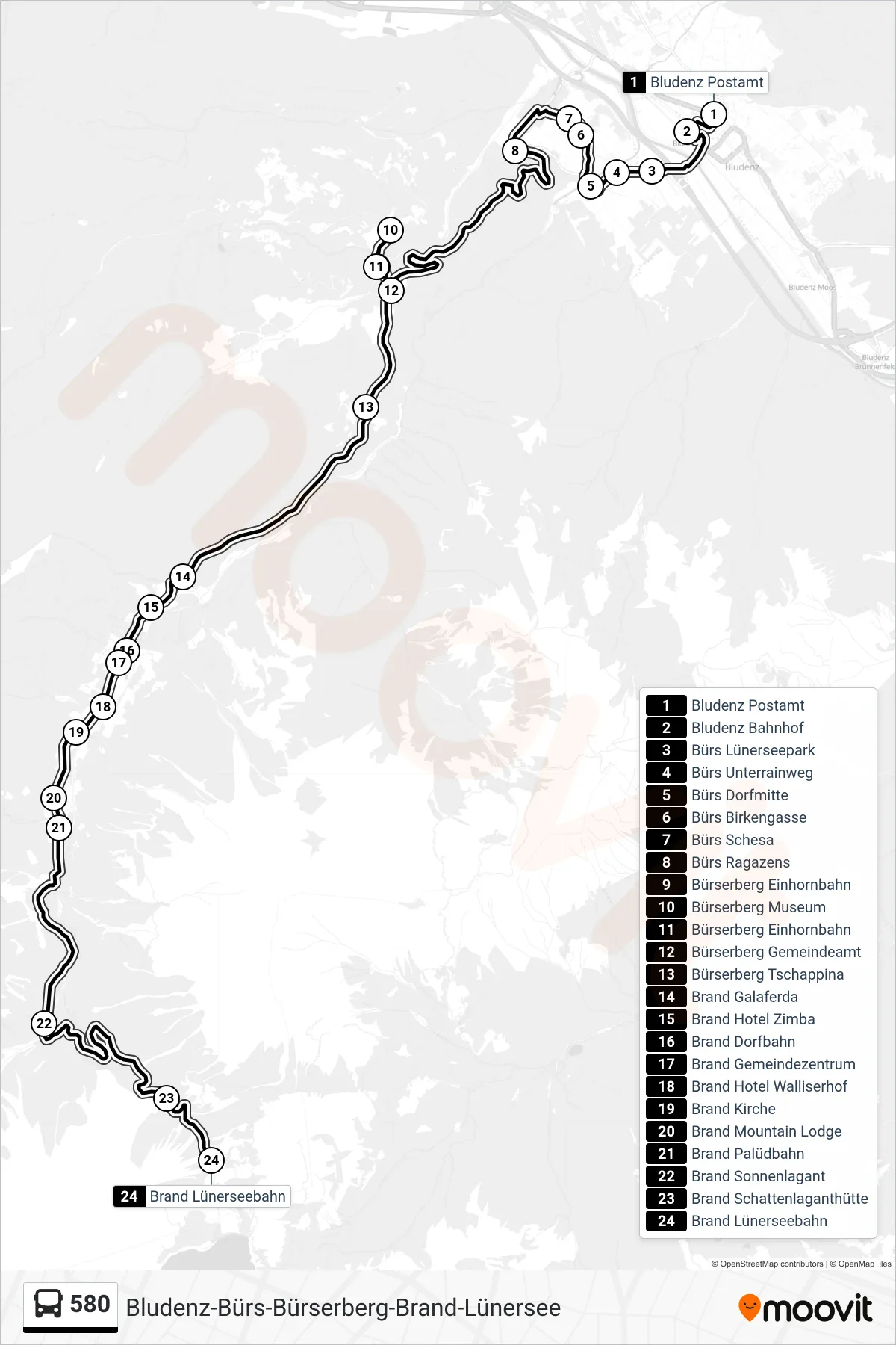 580 bus Line (Brand Lünerseebahn) route and stops on a map