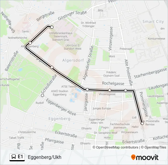 E1 Bus Line Map