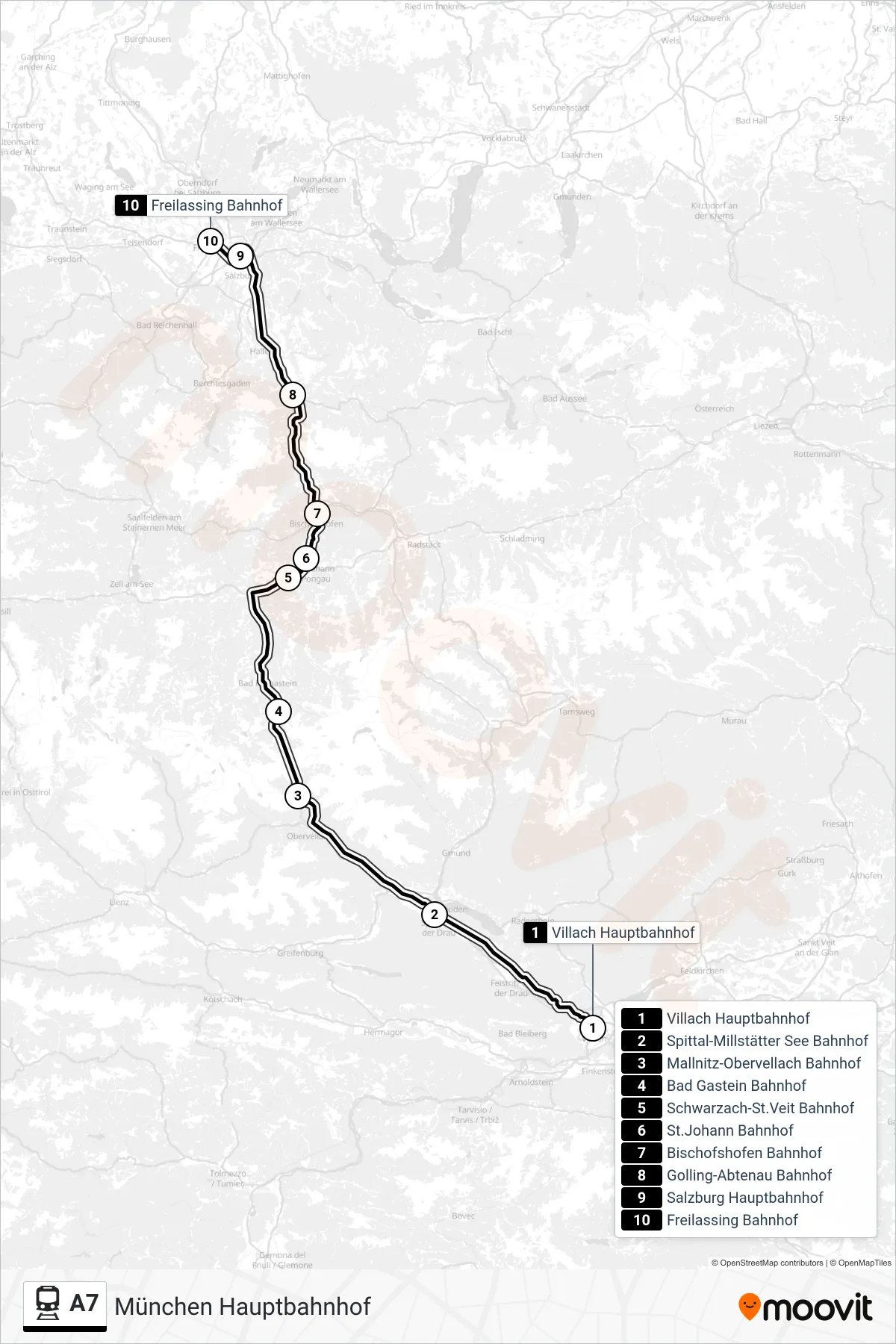 Linie A7 (Tram) Richtung München Hauptbahnhof: Route und Haltestellen auf der Karte