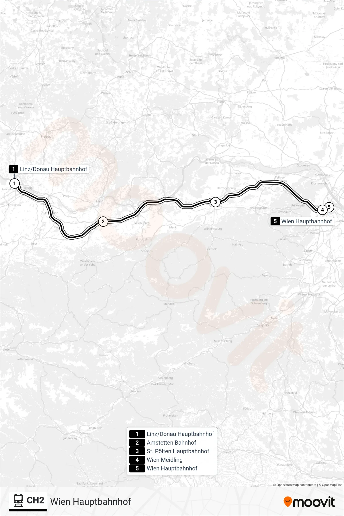 Linie CH2 (Tram) Richtung Wien Hauptbahnhof: Route und Haltestellen auf der Karte