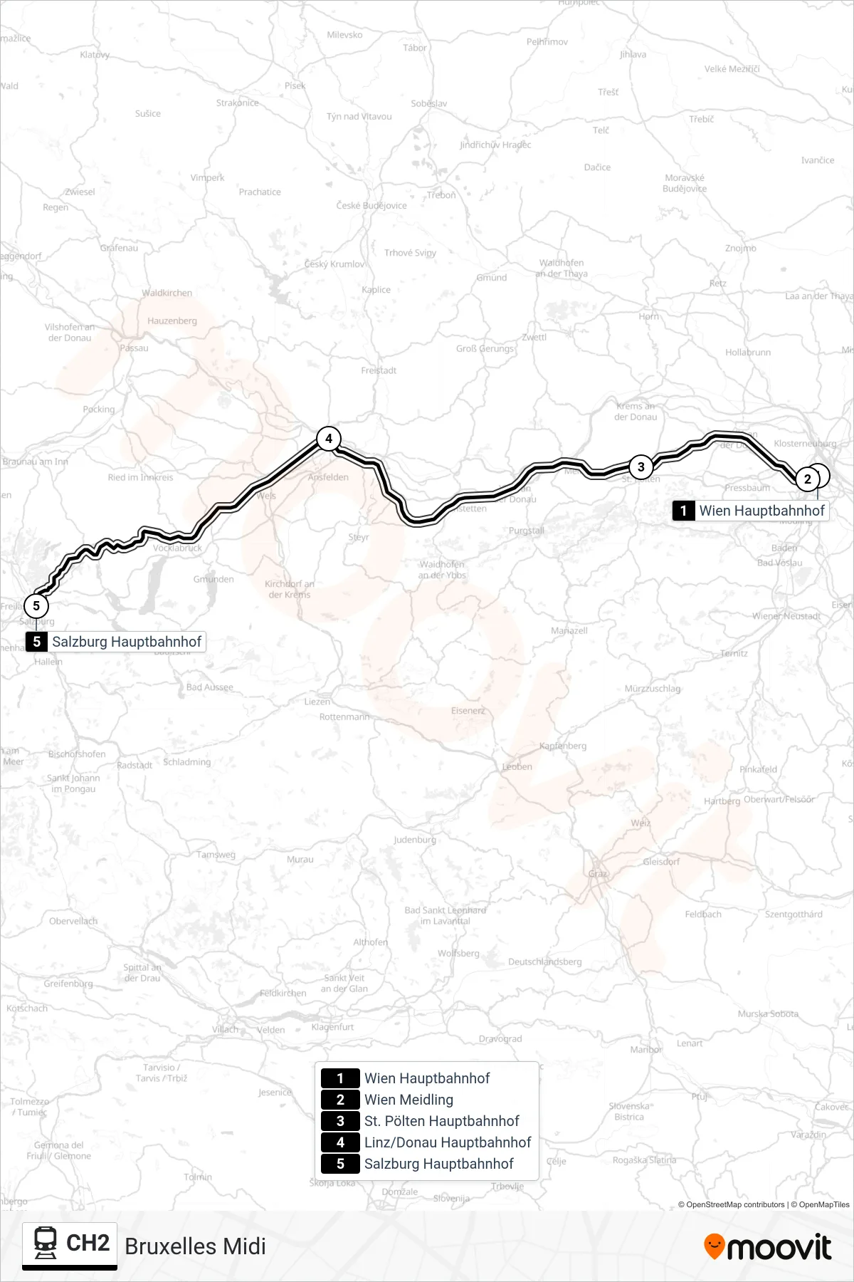 CH2 tram Line (Bruxelles Midi) route and stops on a map