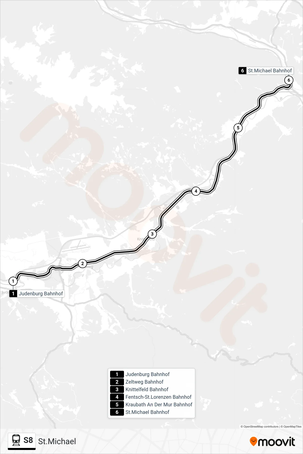 Linie S8 (Bahn) Richtung St.Michael: Route und Haltestellen auf der Karte