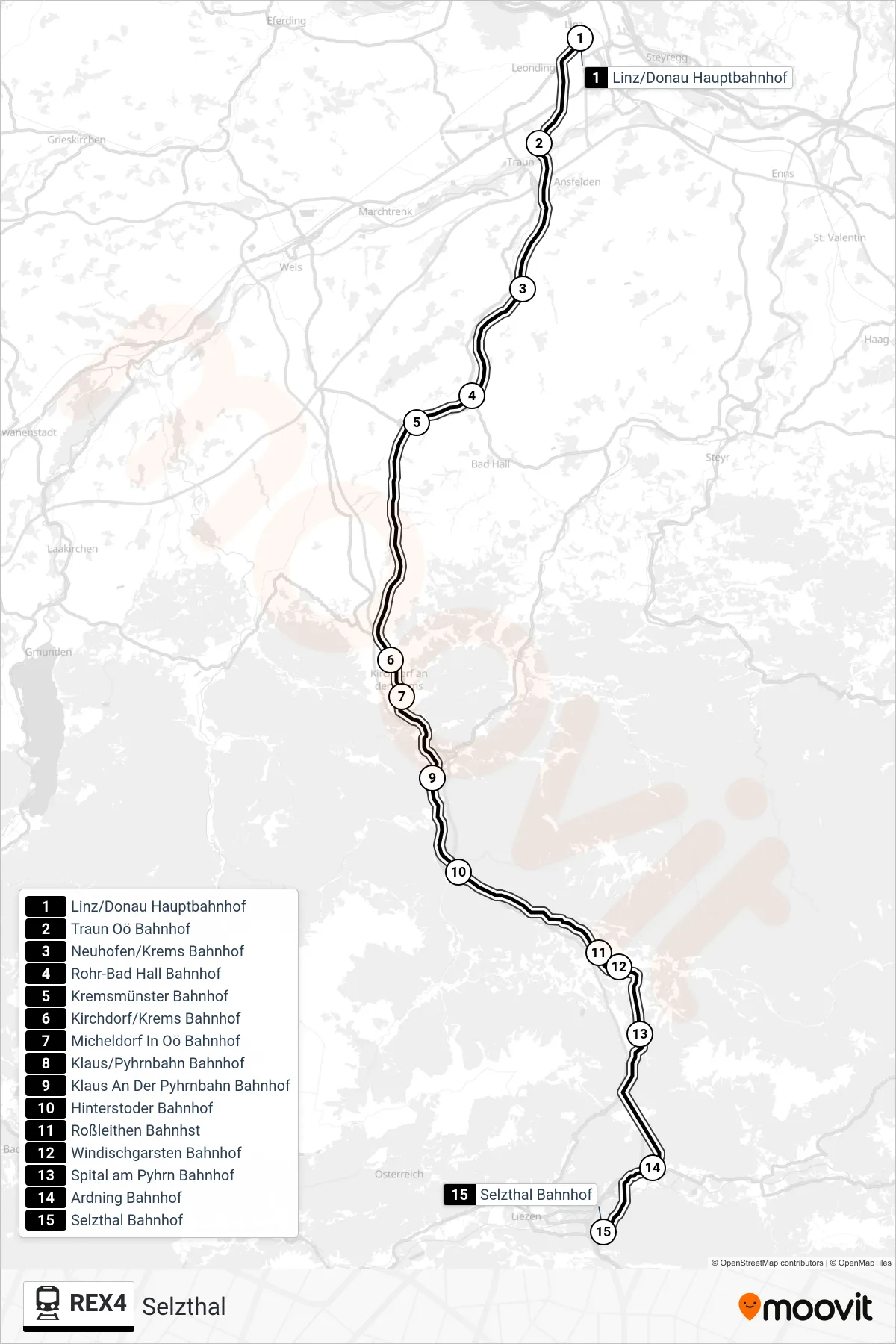Linie REX4 (Bahn) Richtung Selzthal: Route und Haltestellen auf der Karte