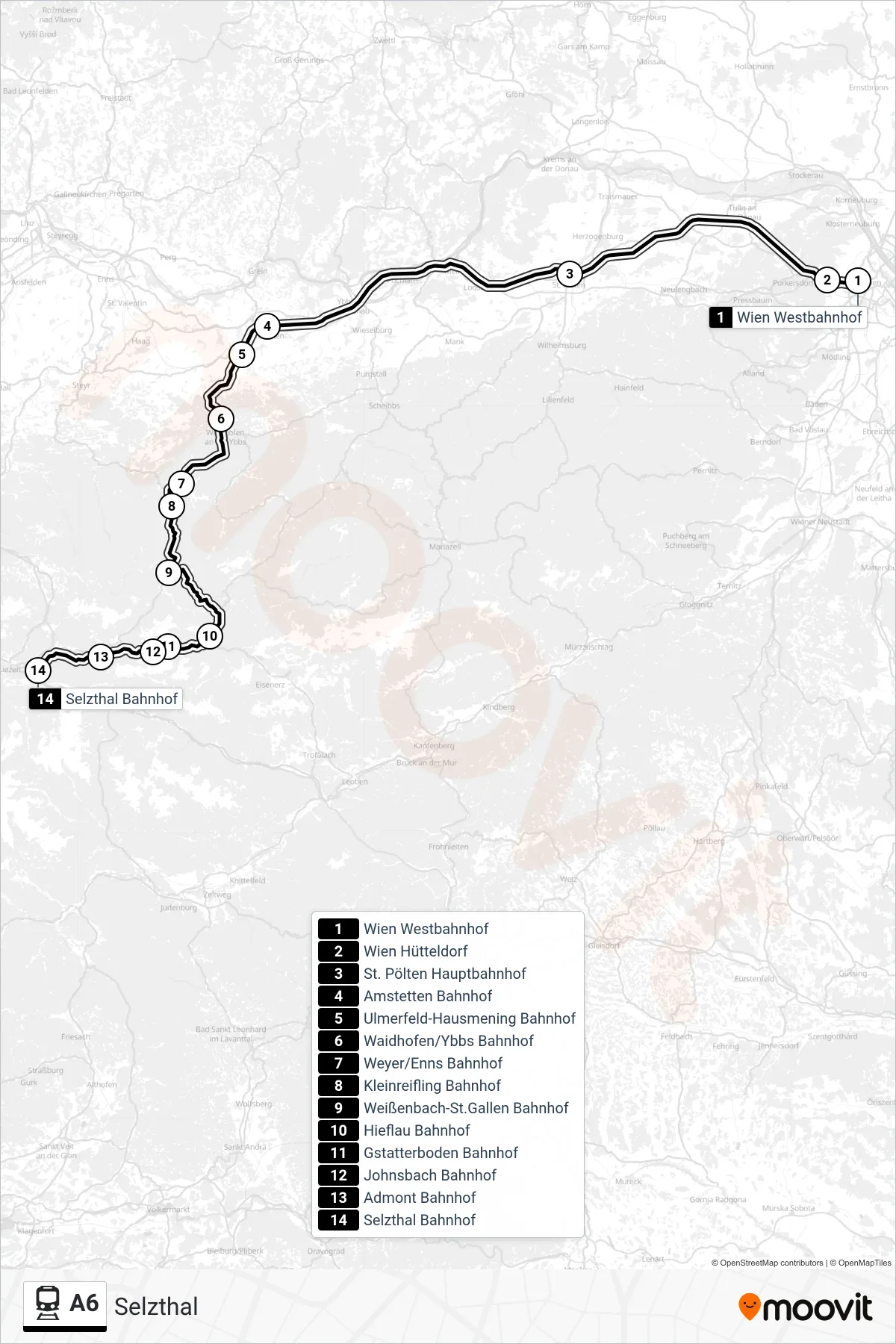 Linie A6 (Bahn) Richtung Selzthal: Route und Haltestellen auf der Karte