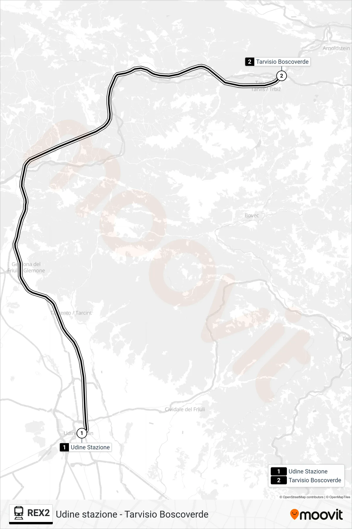 REX2 train Line (Villach Hauptbahnhof) route and stops on a map