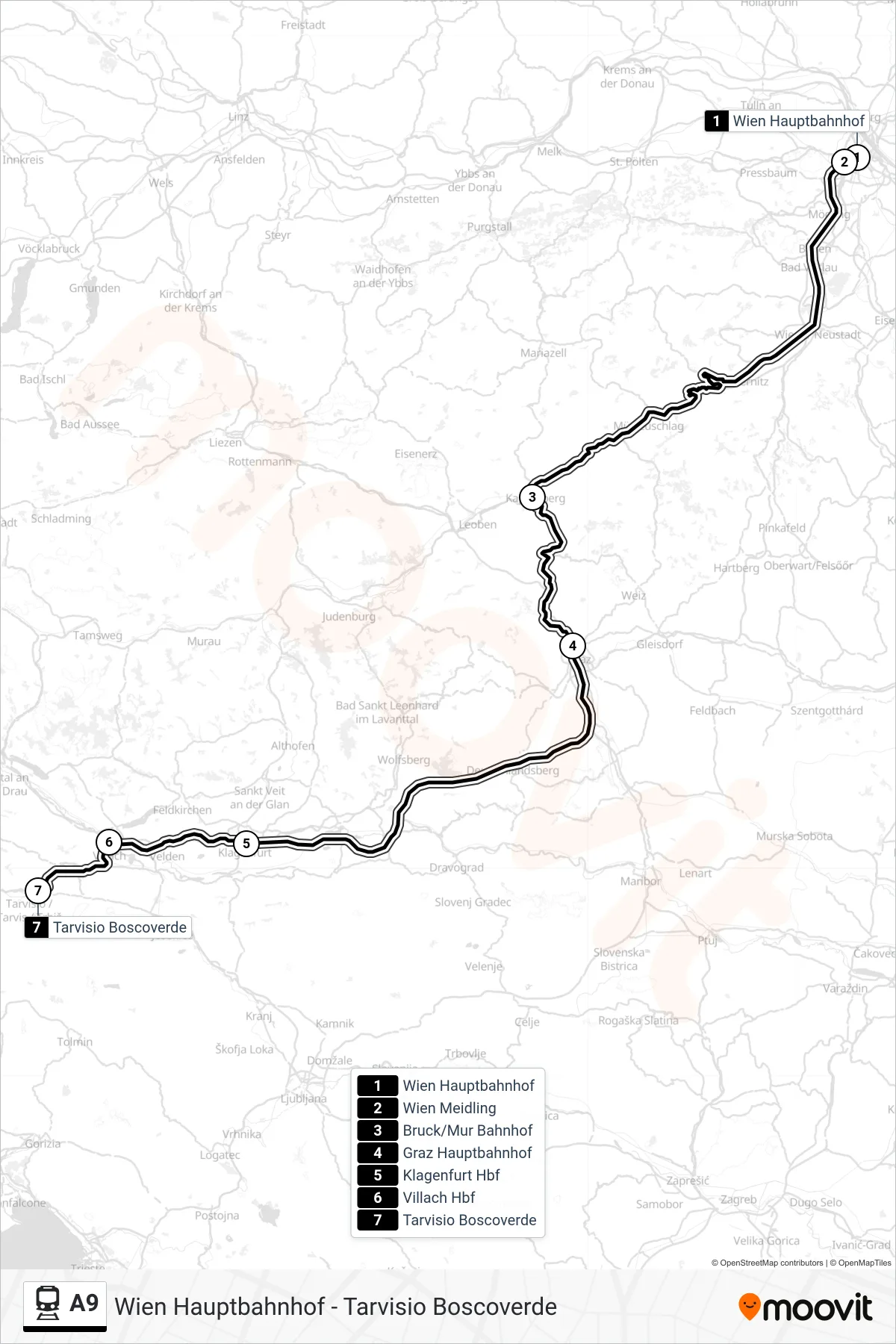 Linie A9 (Bahn) Richtung Venezia Santa Lucia: Route und Haltestellen auf der Karte