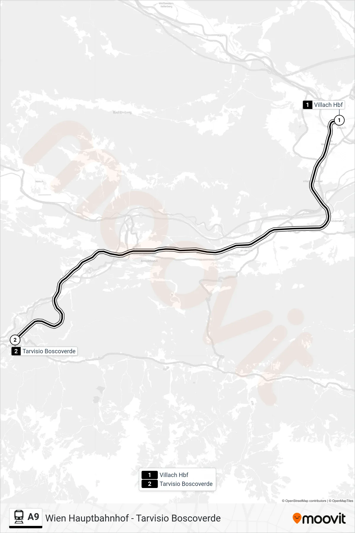 Linie A9 (Bahn) Richtung Trieste Centrale: Route und Haltestellen auf der Karte