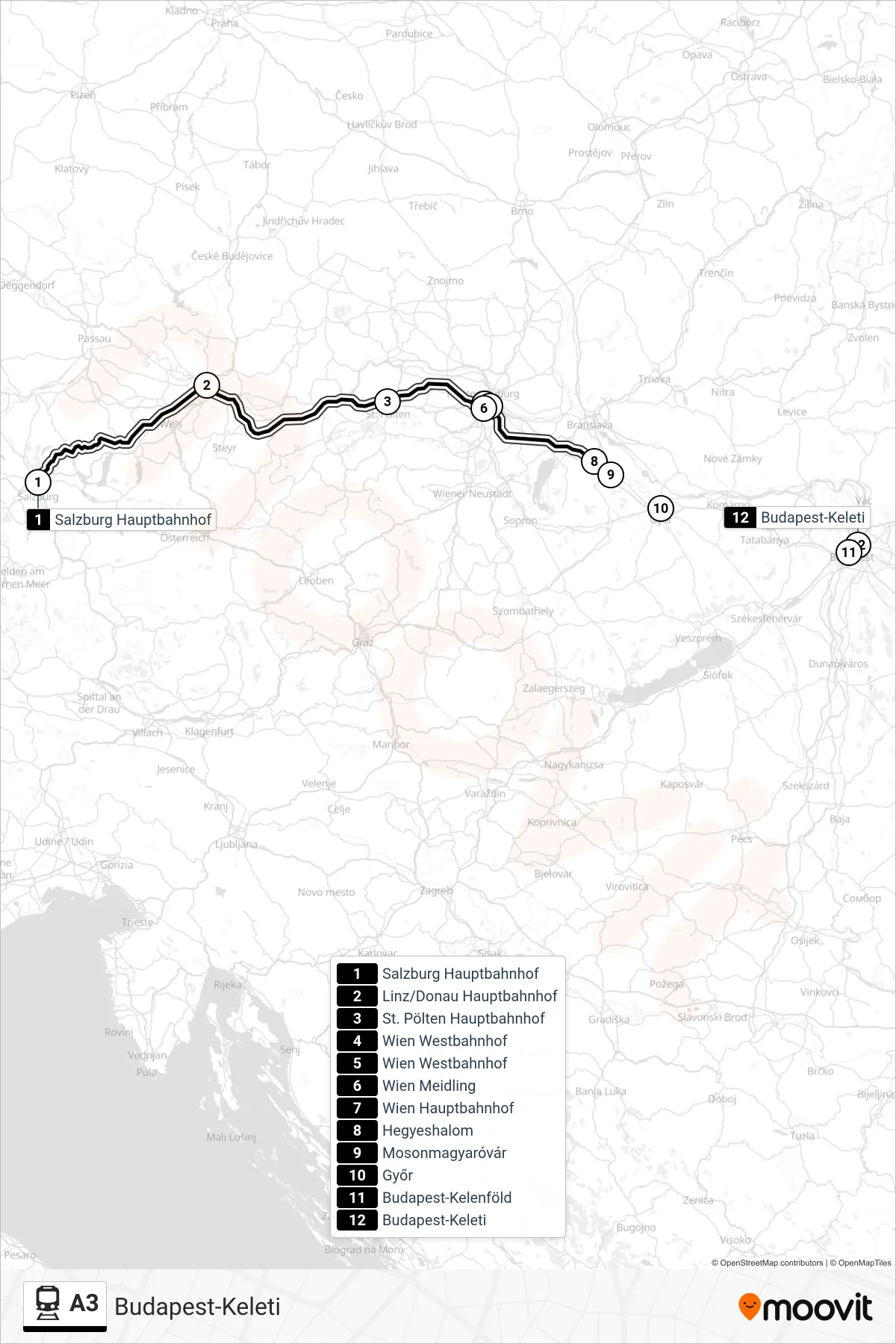 Linie A3 (Bahn) Richtung Budapest-Keleti: Route und Haltestellen auf der Karte