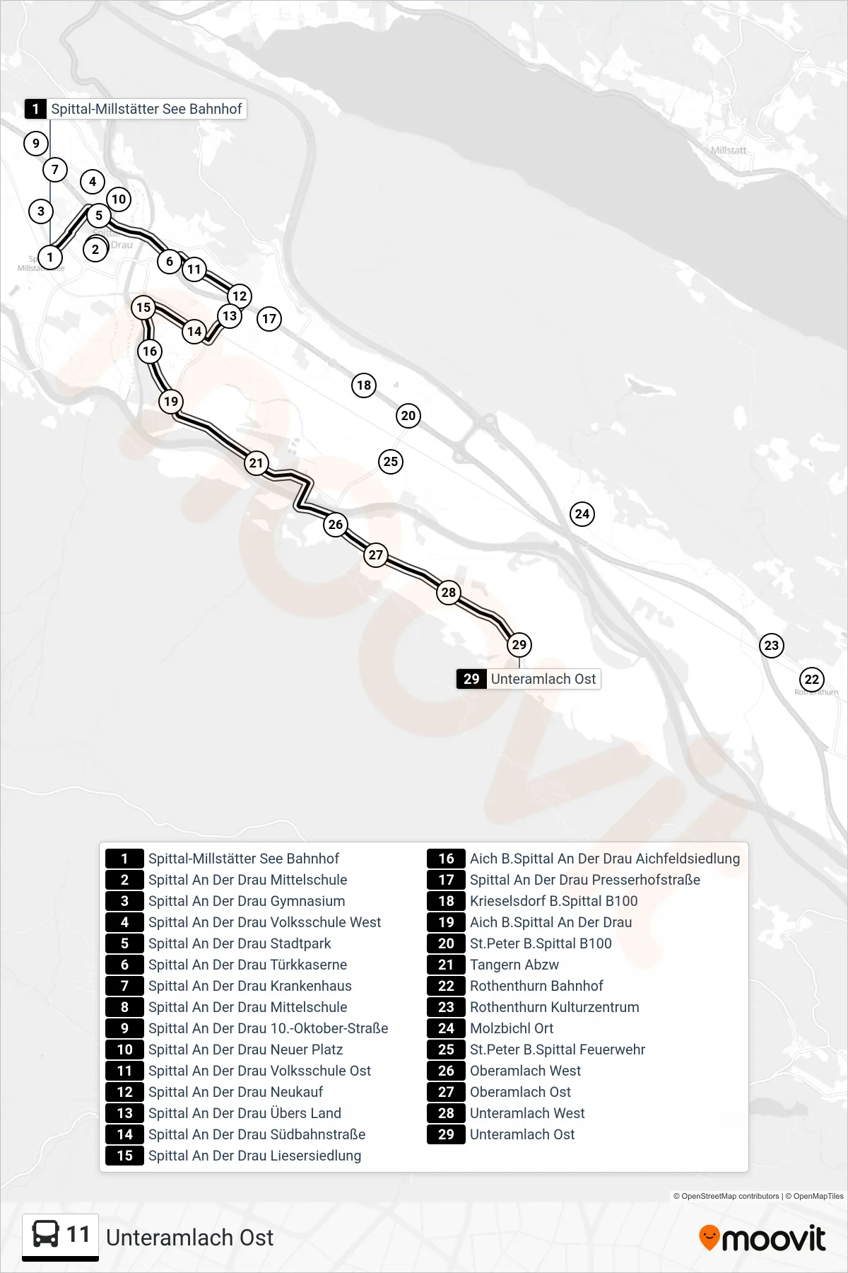 Linie 11 (Tram) Richtung Unteramlach Ost: Route und Haltestellen auf der Karte