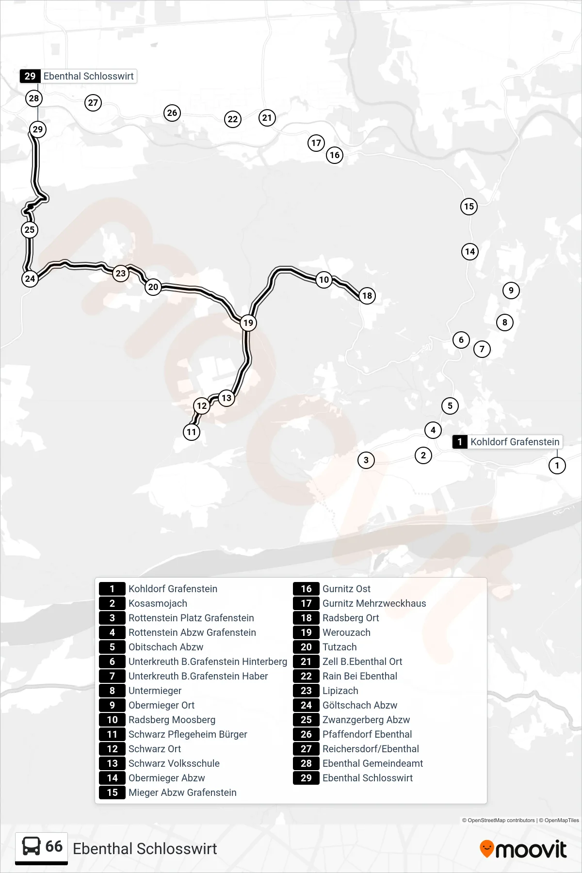 Linie 66 (Tram) Richtung Ebenthal Schlosswirt: Route und Haltestellen auf der Karte