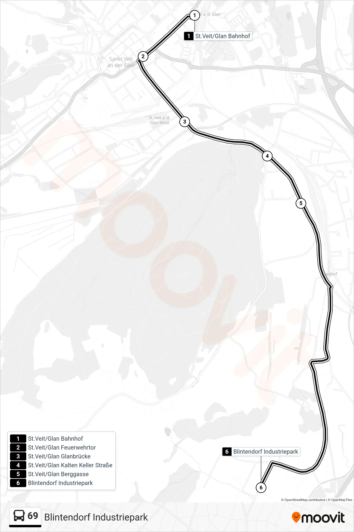 69 tram Line (Blintendorf Industriepark) route and stops on a map