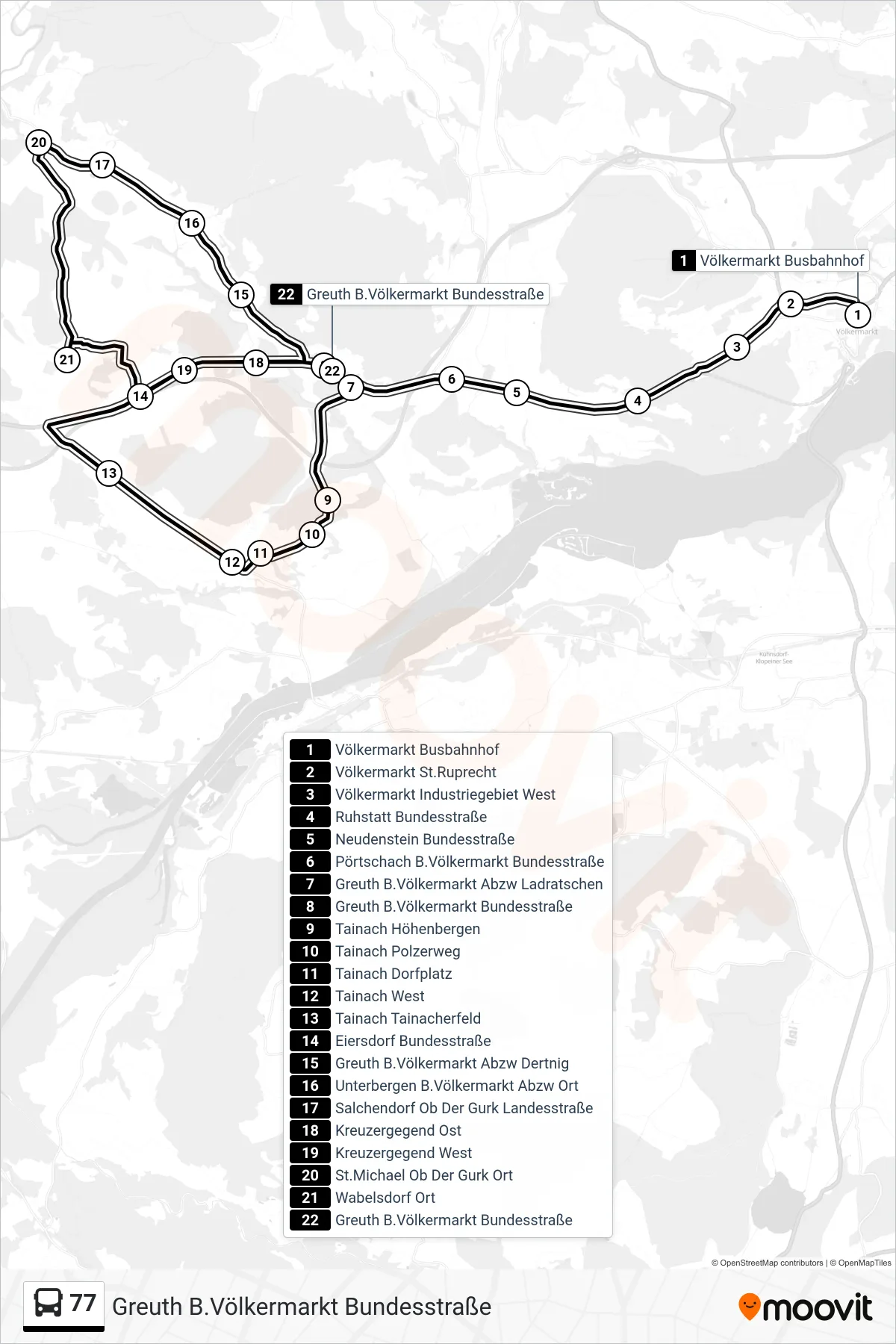77 tram Line (Greuth B.Völkermarkt Bundesstraße) route and stops on a map