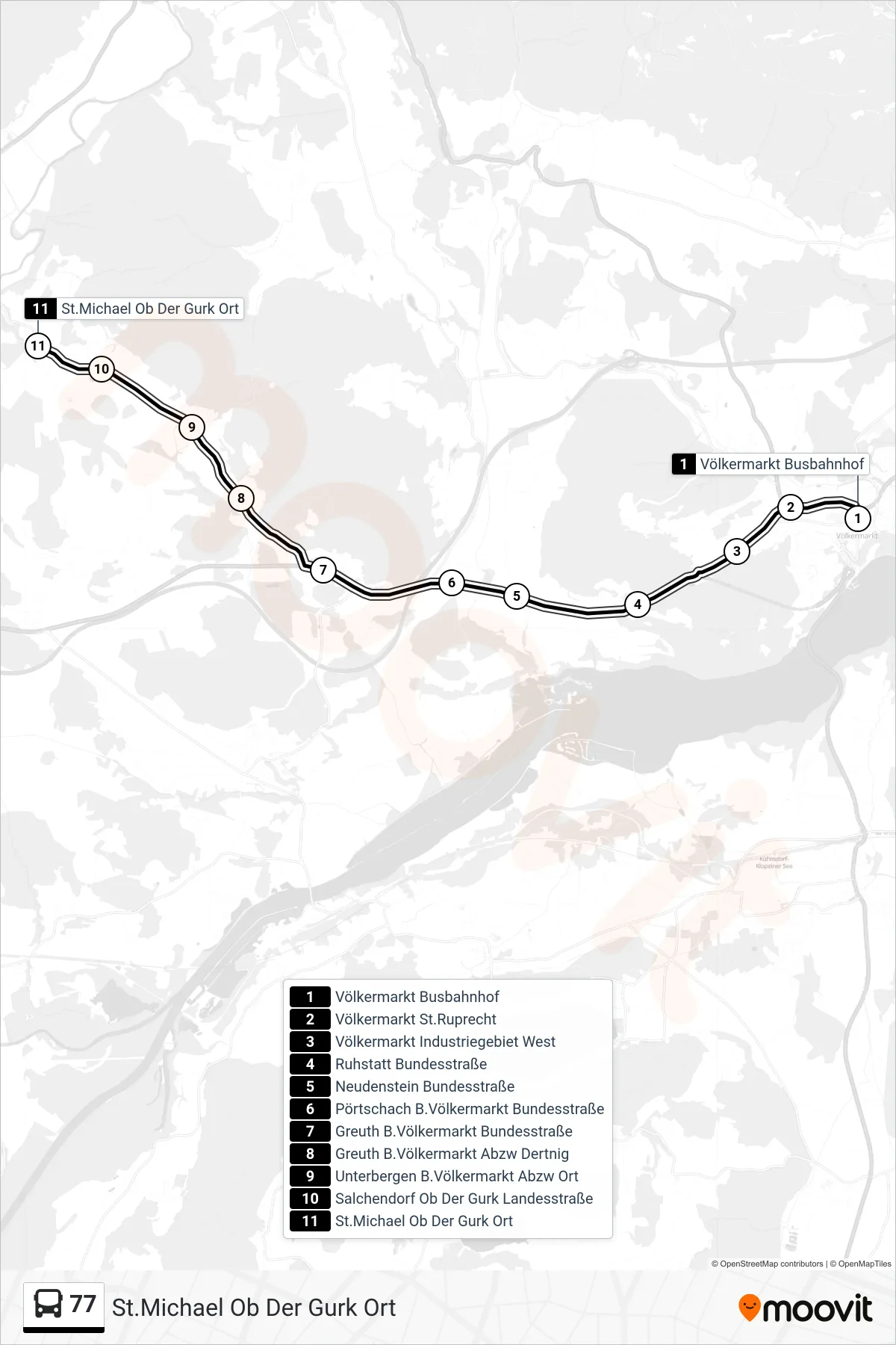 Linie 77 (Tram) Richtung St.Michael Ob Der Gurk Ort: Route und Haltestellen auf der Karte