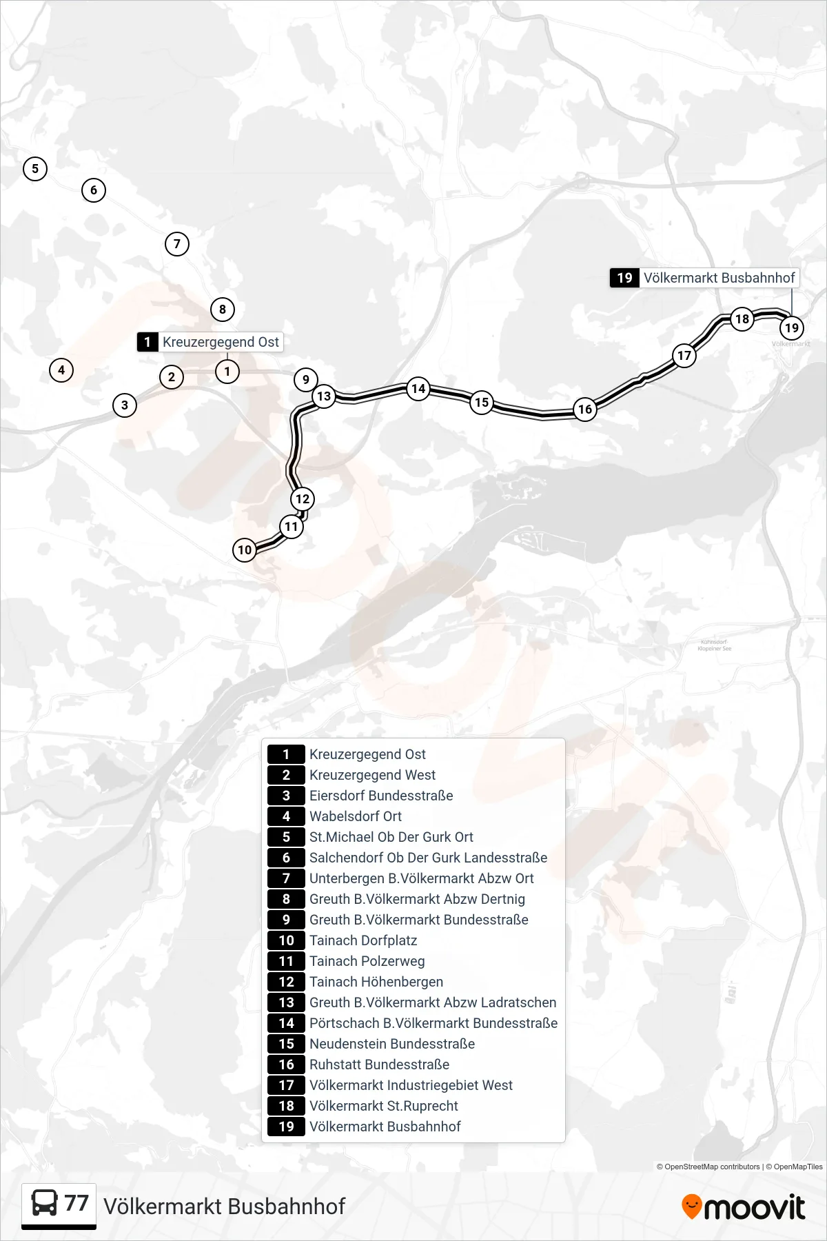 Linie 77 (Tram) Richtung Völkermarkt Busbahnhof: Route und Haltestellen auf der Karte