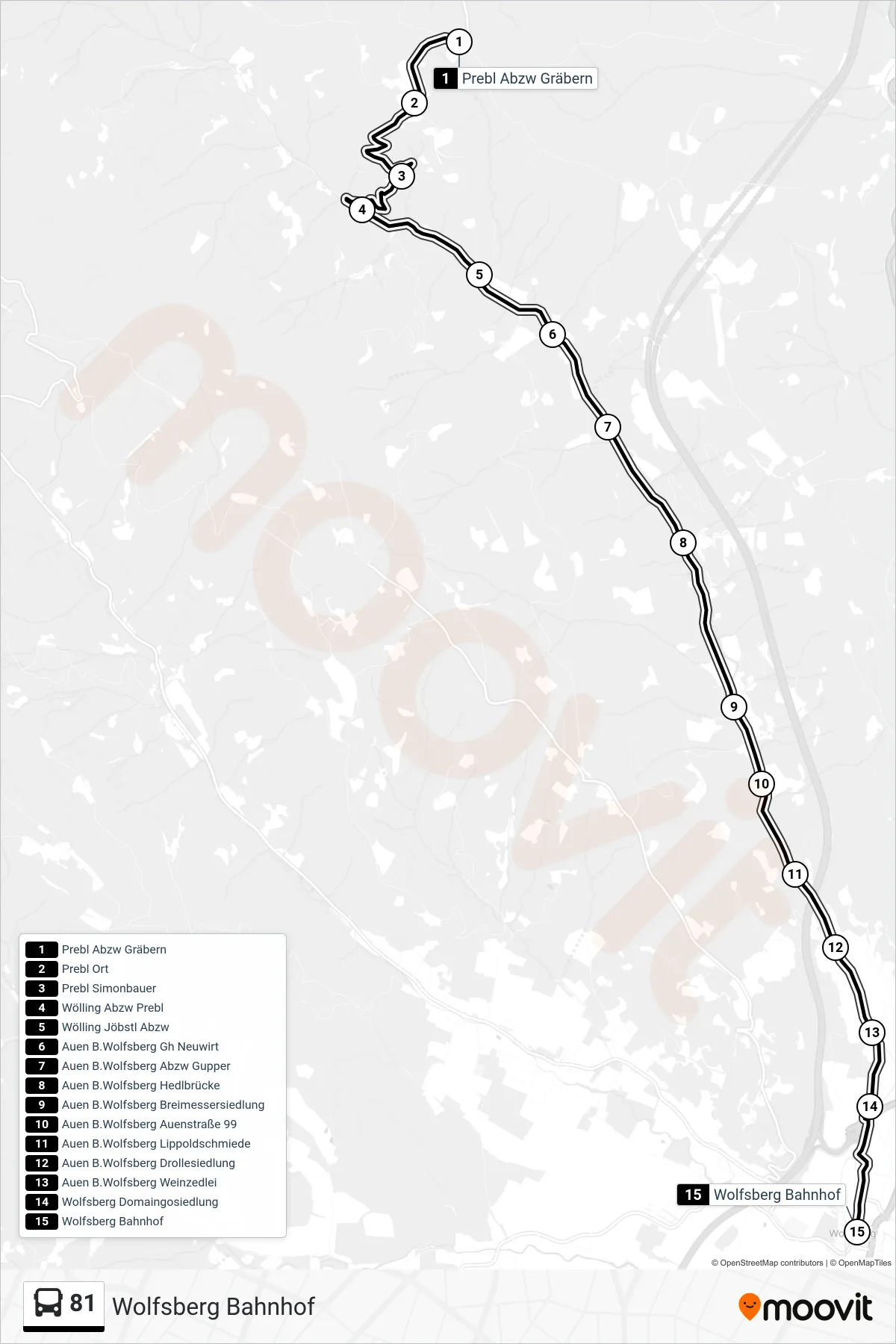 Linie 81 (Tram) Richtung Wolfsberg Bahnhof: Route und Haltestellen auf der Karte