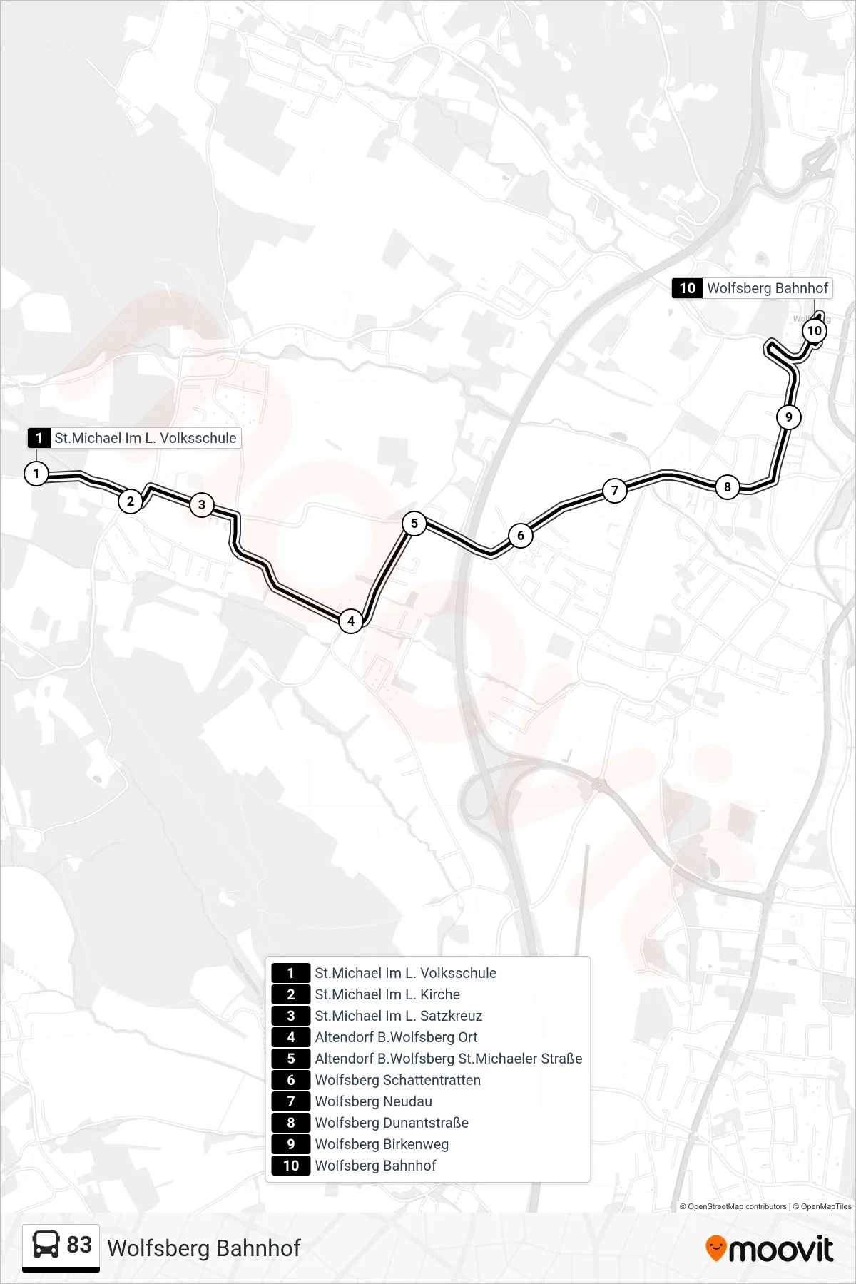 Linie 83 (Tram) Richtung Wolfsberg Bahnhof: Route und Haltestellen auf der Karte