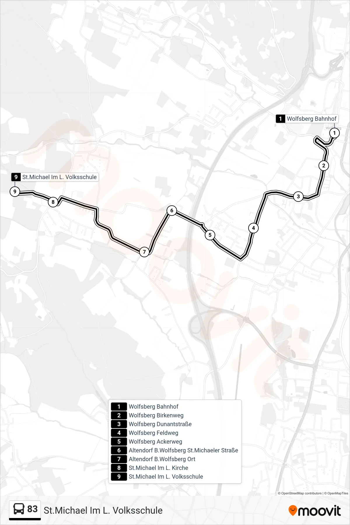 83 tram Line (St.Michael Im L. Volksschule) route and stops on a map