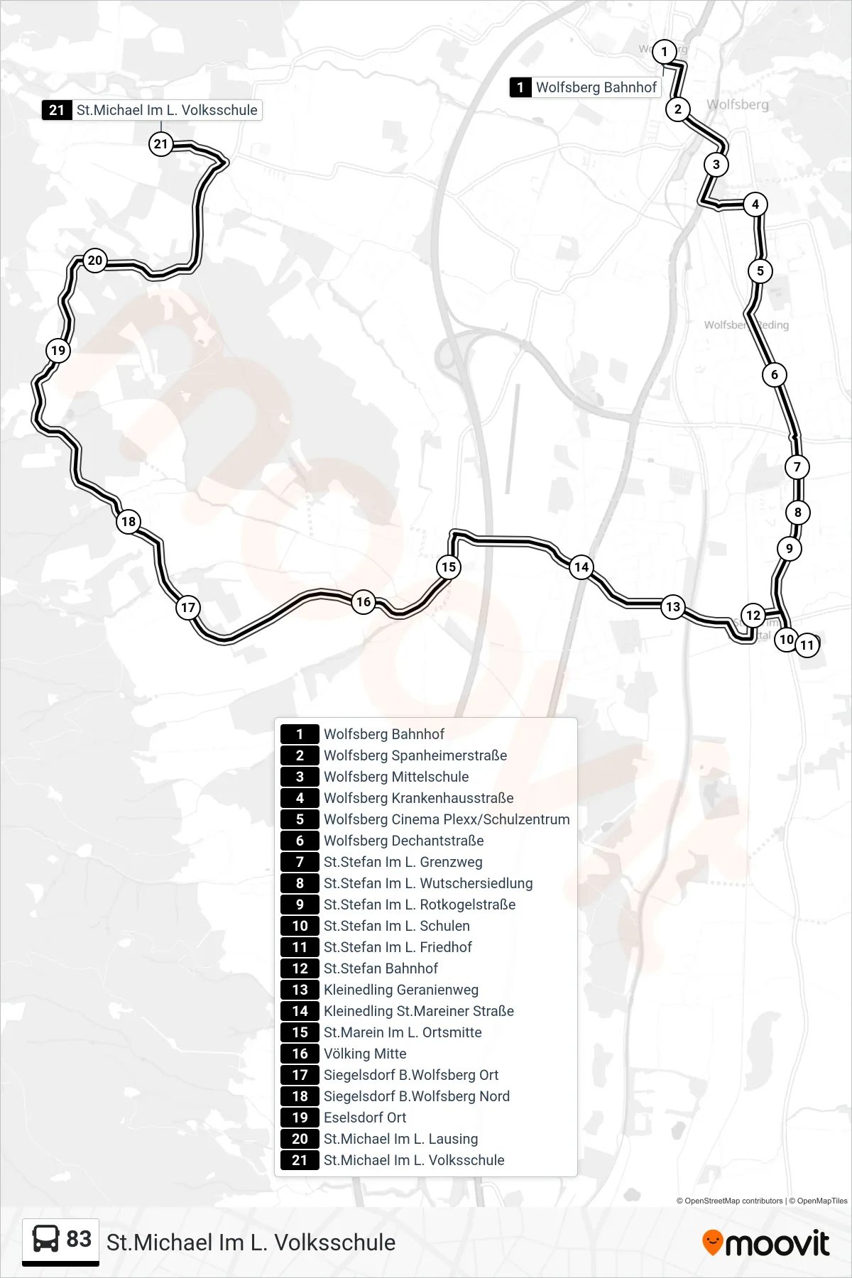 83 tram Line (St.Michael Im L. Volksschule) route and stops on a map