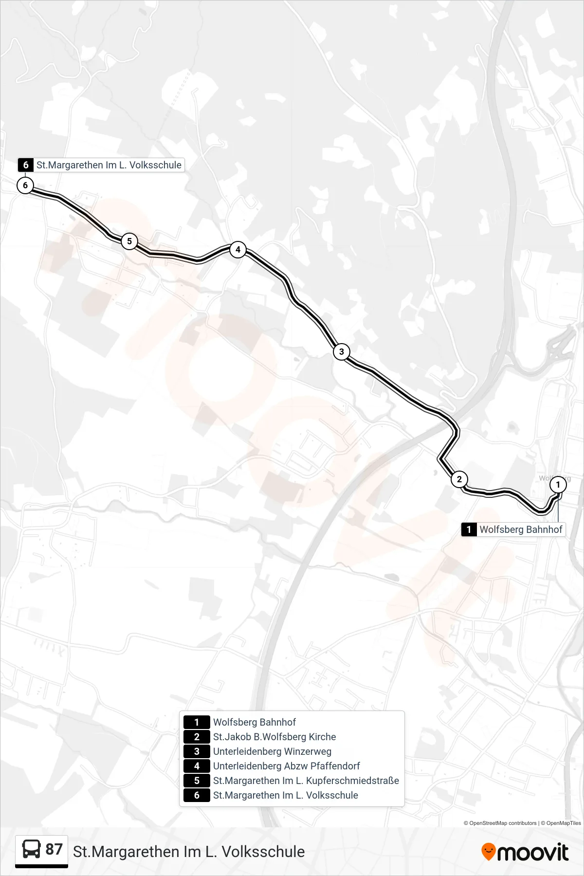 87 tram Line (St.Margarethen Im L. Volksschule) route and stops on a map