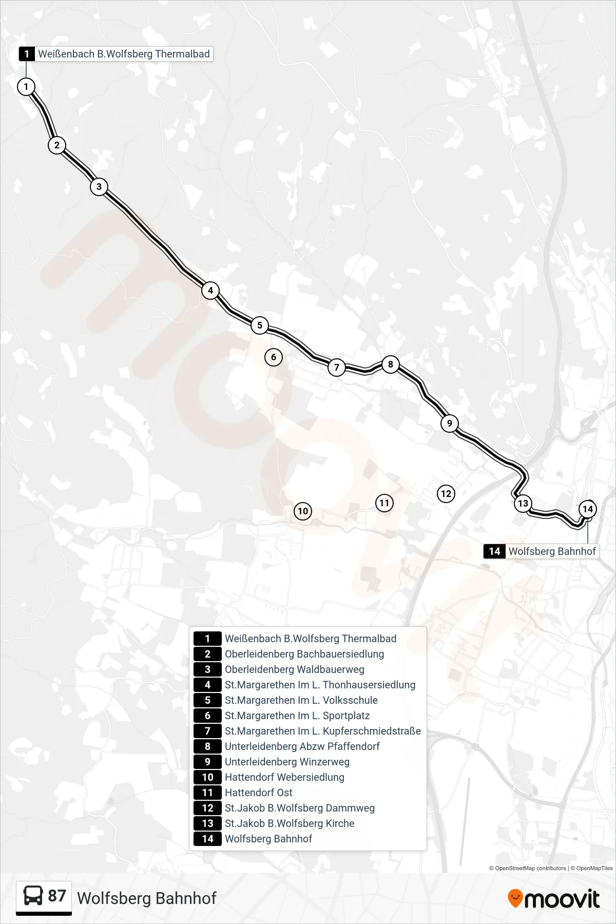 Linie 87 (Tram) Richtung Wolfsberg Bahnhof: Route und Haltestellen auf der Karte