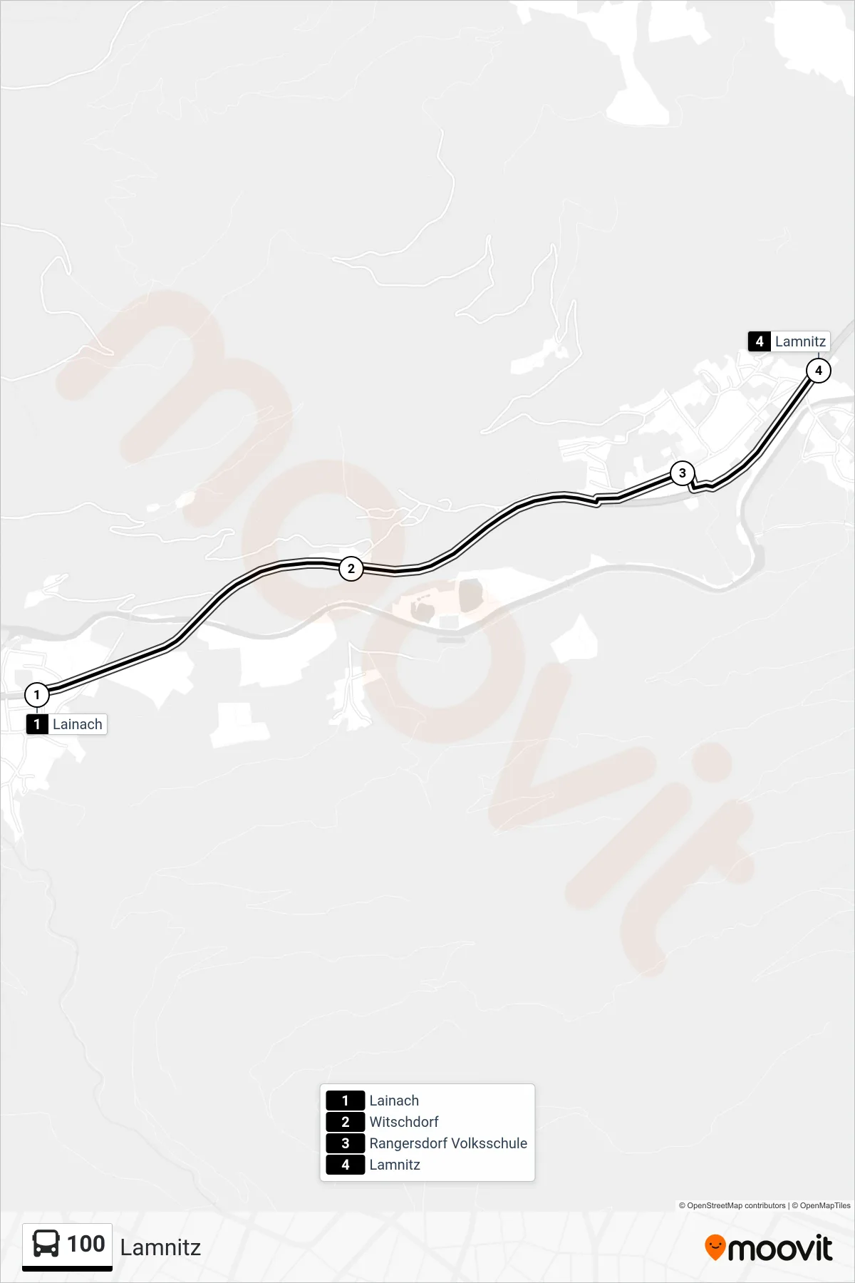 100 tram Line (Lamnitz) route and stops on a map