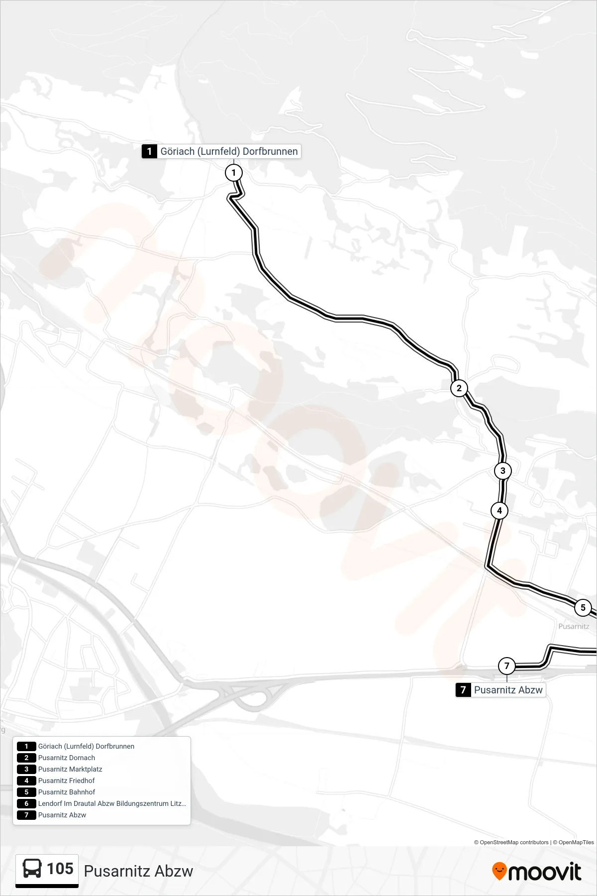 Linie 105 (Tram) Richtung Pusarnitz Abzw: Route und Haltestellen auf der Karte