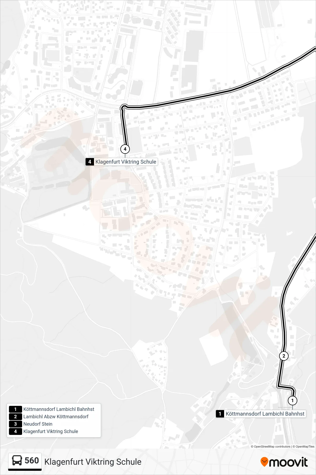 560 tram Line (Klagenfurt Viktring Schule) route and stops on a map
