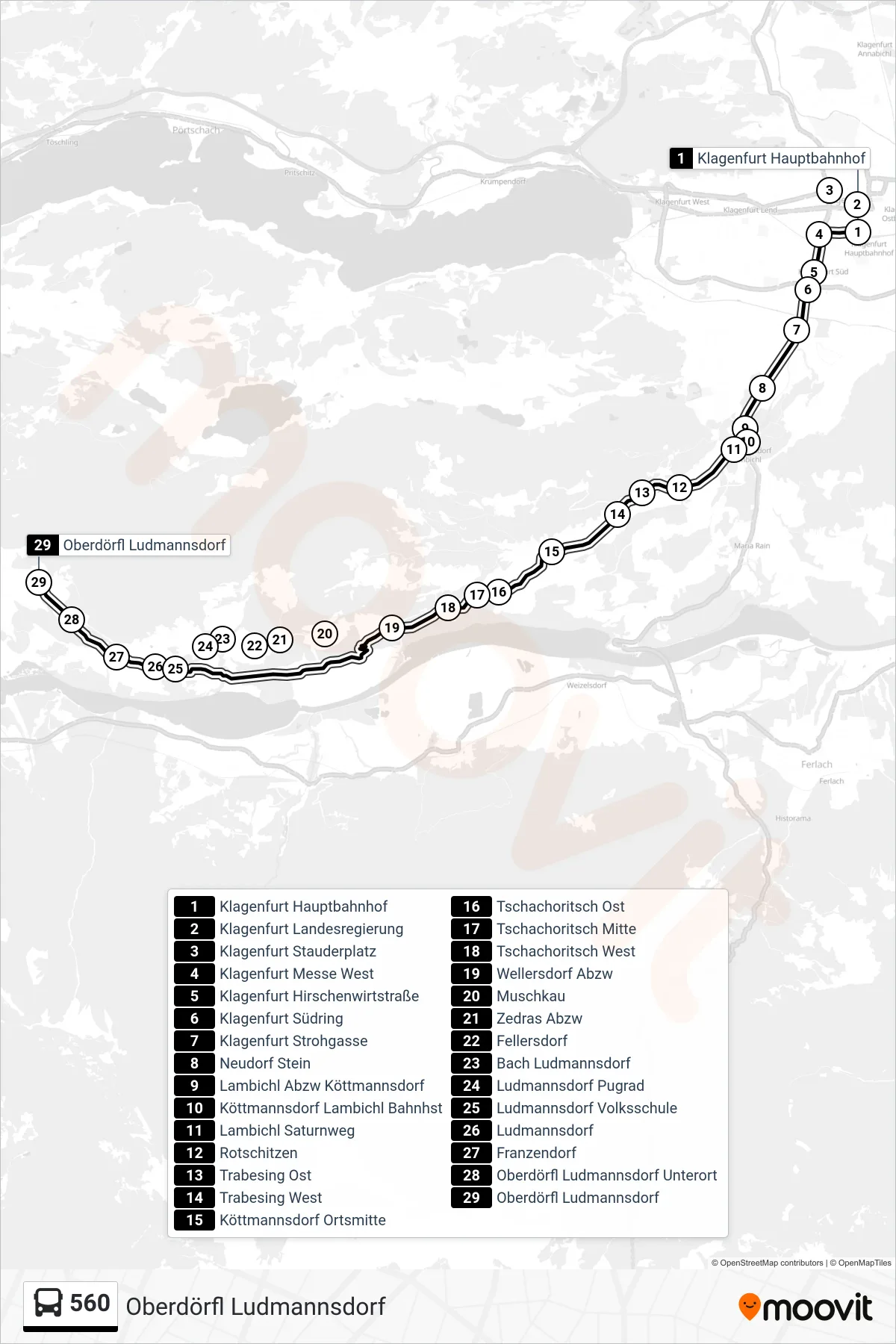 560 tram Line (Oberdörfl Ludmannsdorf) route and stops on a map