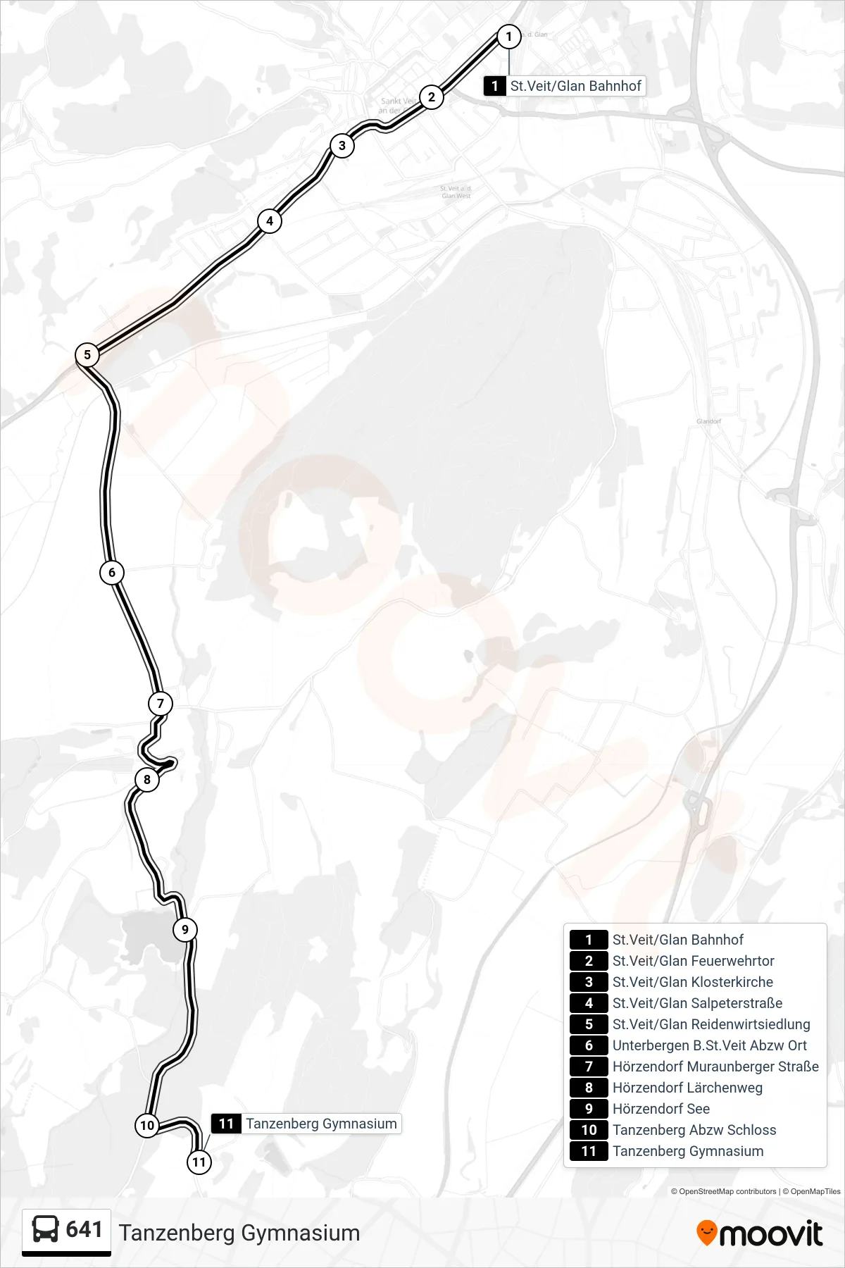Linie 641 (Tram) Richtung Tanzenberg Gymnasium: Route und Haltestellen auf der Karte