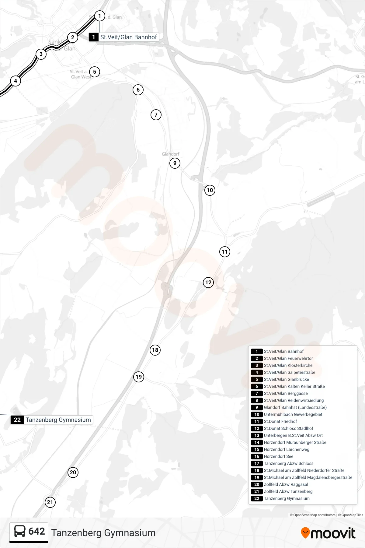 Linie 642 (Tram) Richtung Tanzenberg Gymnasium: Route und Haltestellen auf der Karte
